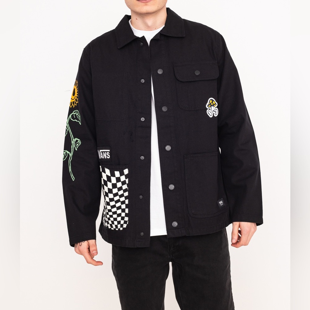 Vans Micro Dazed Drill Chore Coat Black Denim Jacket Men Sz Large Tyson Peterson